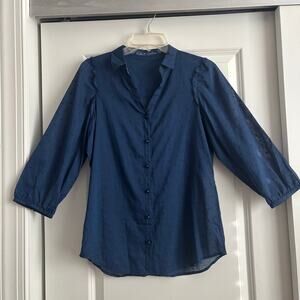 Robert Graham Women’s Button Down Blouse Top Navy Dotted Embroidered S